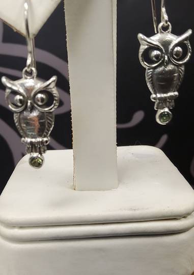 Sterling Silver Owl with Peridot Earrings